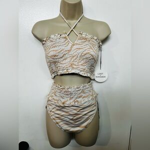 Lost + Wander Bikini Zebra Print Orange Cream Swimsuit Size Med NWT  Cool Sand